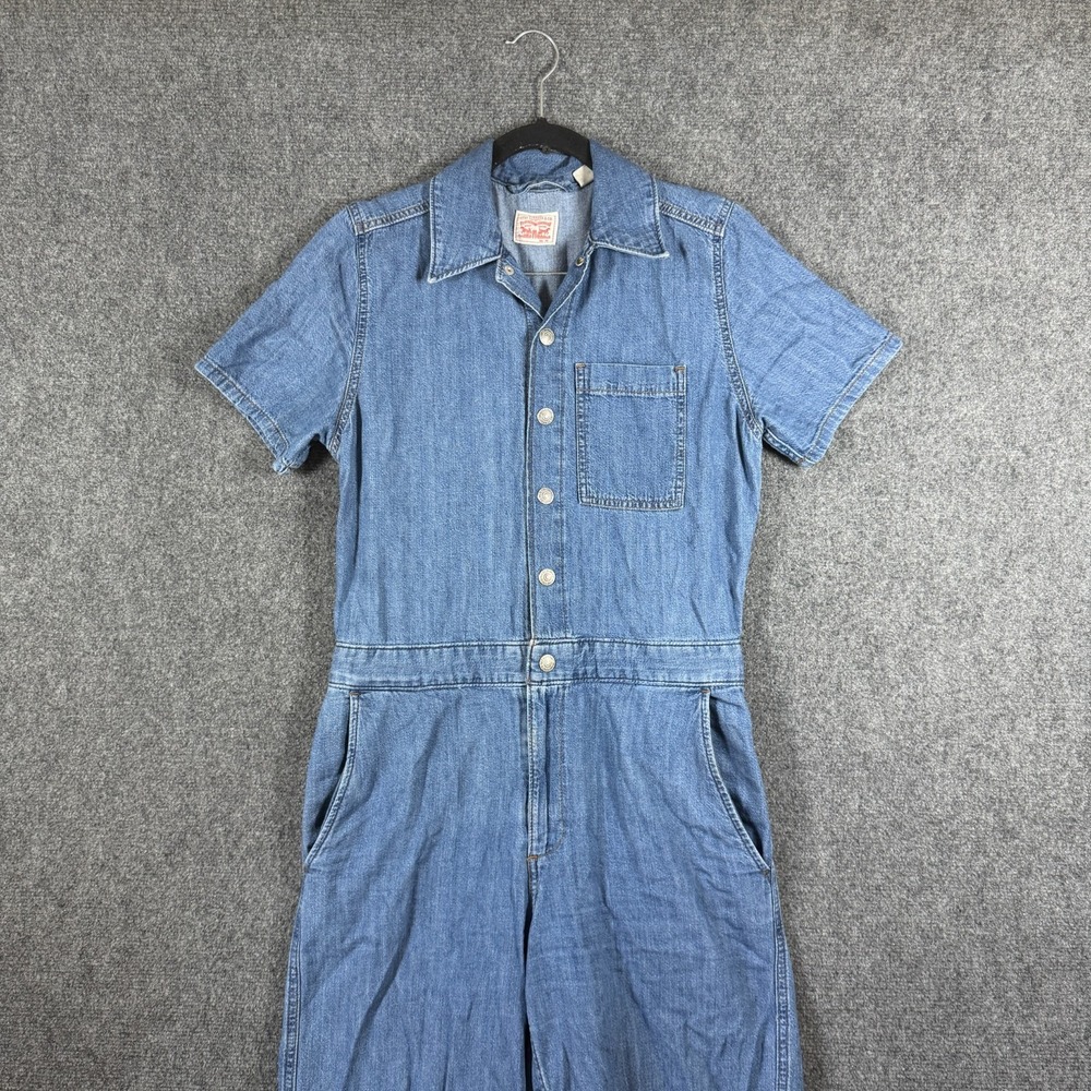 Levis Short Sleeve Heritage Jumpsuit Button Down Straight Leg Mid Wash XS